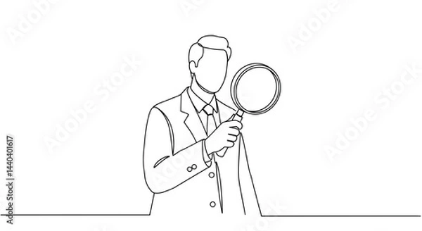 Obraz Businessman inspecting with magnifying glass on white background  