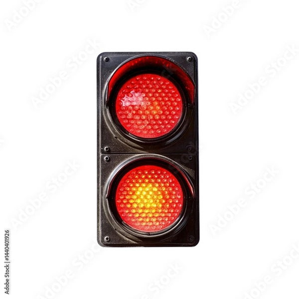 Fototapeta Double Red Traffic Light Signal - Stop Sign, Illuminated at Night