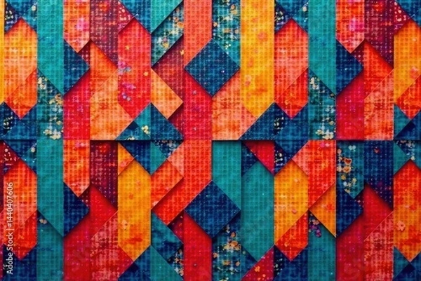 Fototapeta Geometric tapestry pattern, bold color blocks, vibrant, home decor, art
