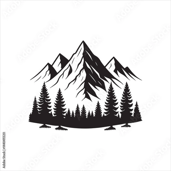 Obraz Minimalist Mountain Range Silhouette with Pine Trees