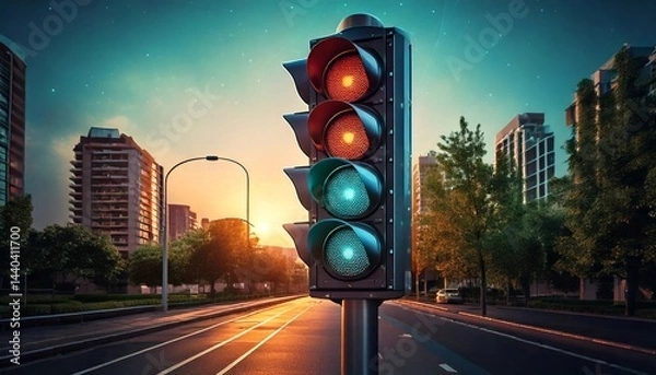 Fototapeta  Smart traffic light with AI sensor 