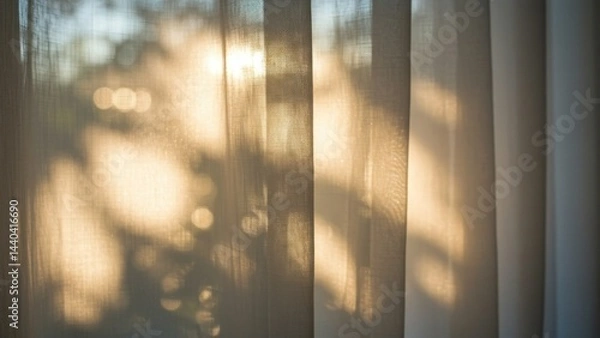 Fototapeta Light filters through curtains for a soft, tranquil feel