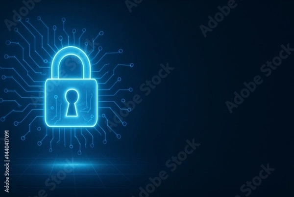 Fototapeta Futuristic Cybersecurity Concept With Digital Padlock and Circuit Board Design