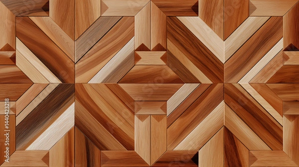 Fototapeta Decorative parquet floor pattern with warm toned wood creating geometric and elegant design