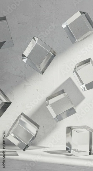 Fototapeta Floating Glass Cubes on a White Textured Background: A Study in Light and Transparency
