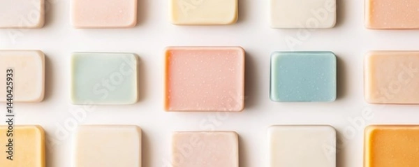 Fototapeta Colorful Soap Bars Array on White, Hygiene , Skincare