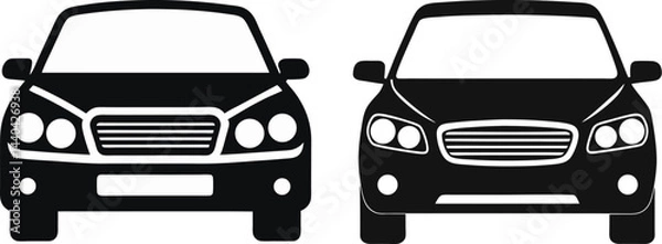 Fototapeta Simplified black and white illustration of car front view, minimalist automotive icon, geometric shapes, symmetrical composition, clean lines, abstract grill design, vector graphic style.