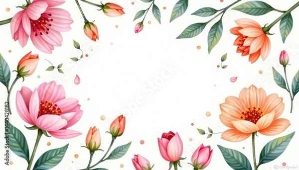 Obraz Delicate watercolor floral pattern, perfect for spring events , card, invitation, blue