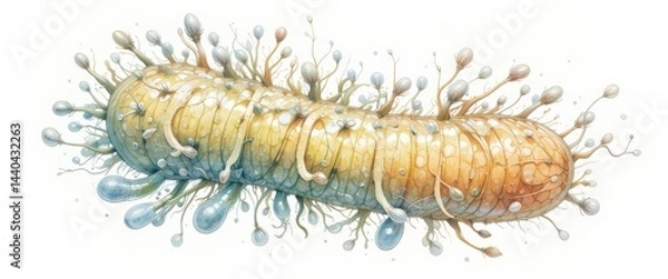 Fototapeta watercolor painting illustration of Microscopic view of bacteria swimming in a clear fluid environment under laboratory conditions. lactobacillus bacteria, a microscopic probiotic