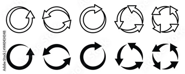 Obraz circle arrow icon set, containing refresh, rotation, reload, Repeat and more,  recycle symbol Vector illustration.