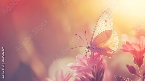 Fototapeta Close-Up of Butterfly on Flower for Modern Nature Art