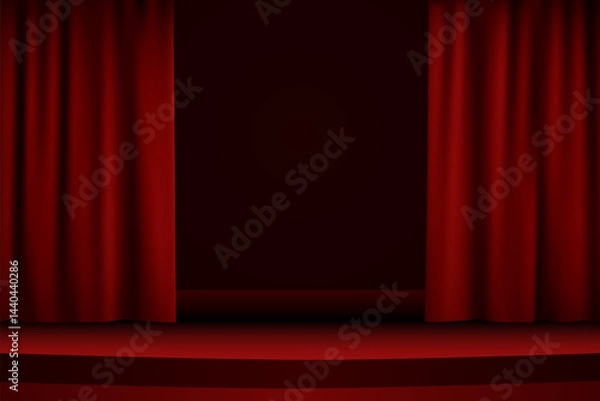 Obraz Empty red stage with curtain, theatre scene, red product background, event theatre, vector illustration design for presentation, backdrop