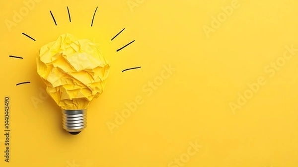 Fototapeta Crumpled Paper Lightbulb - A Symbol of Creativity and Bright Ideas