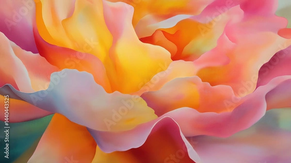Fototapeta Vibrant close up of giant mystical flower with soft petals in warm colors