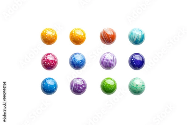 Fototapeta Set of colorful decorative marbles with shiny surface on a transparent background.