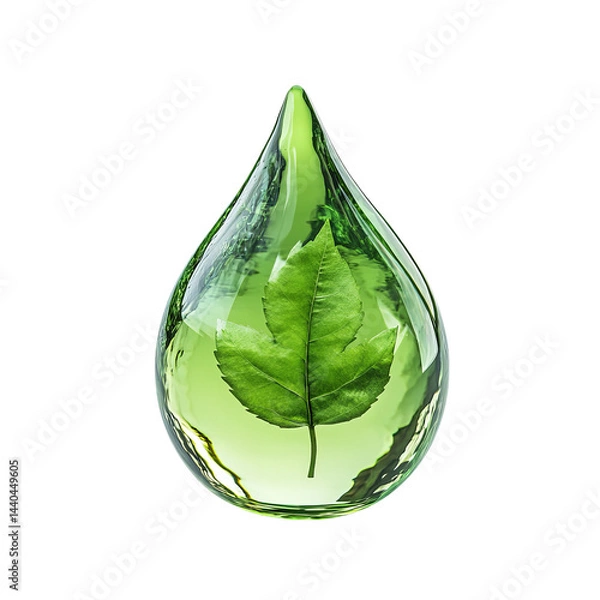 Fototapeta Green Leaf Encased In A Water Drop