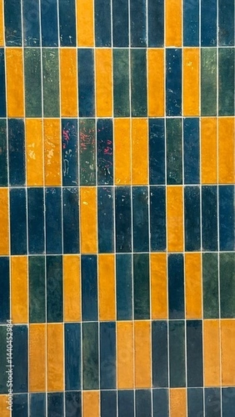 Fototapeta blue and yellow mosaic,modern background, glass window, glass block design,Seamless pattern with squares, Design, Modern, textile, gold square