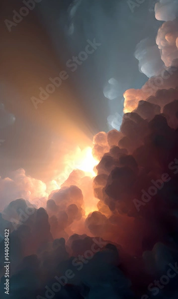 Fototapeta Luminous ethereal clouds cascade a vibrant glow across the serene sky landscape backdrop illustration