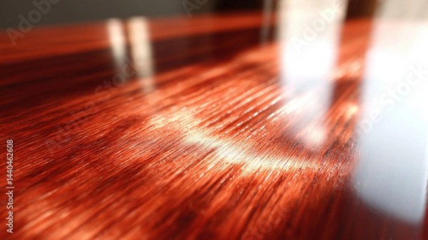 Fototapeta Polished cherry wood grain glowing under warm light with smooth texture and shine