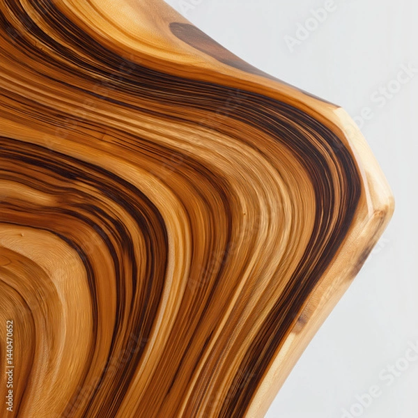 Fototapeta Smooth polished wood slab with swirling dark veins and warm natural tones