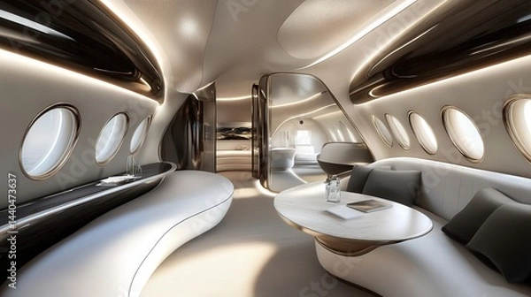 Fototapeta smooth curves and gleaming body, the luxurious private plane moves effortlessly, a testament to modern engineering and opulent design.