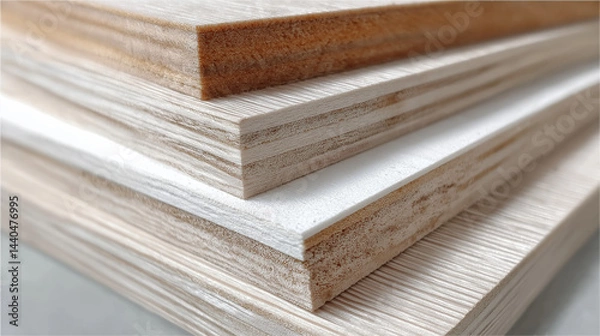 Fototapeta Thin plywood layers exposed at edge with uniform grain showing natural wood texture