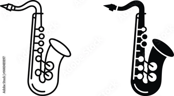 Fototapeta Saxophone illustration in black and white line art style musical instrument graphic set for design projects