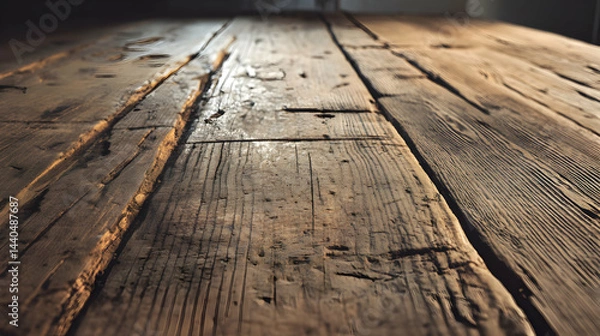 Fototapeta Weathered wooden planks forming a rustic surface with visible grain and texture detail creating aged look