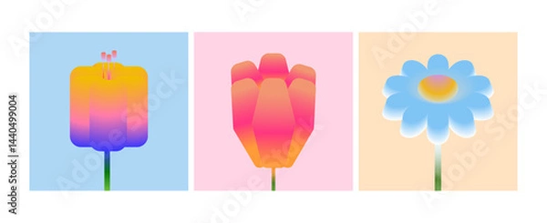 Obraz Abstract colorful gradient flower card background set. Modern summer and spring wallpaper design for home decoration, website, banner, ads.