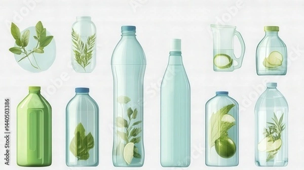 Obraz reusable plastic water bottles in different shapes and sizes, isolated on a transparent background, highlighting eco-friendly design concepts