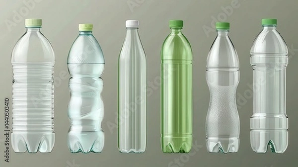 Obraz reusable plastic water bottles in different shapes and sizes, isolated on a transparent background, highlighting eco-friendly design concepts