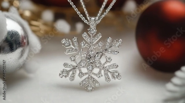 Obraz shimmering snowflake pendant necklace with intricate detailing and sparkling crystals.