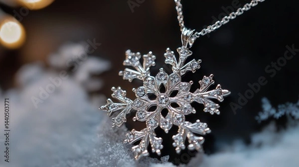 Obraz shimmering snowflake pendant necklace with intricate detailing and sparkling crystals.