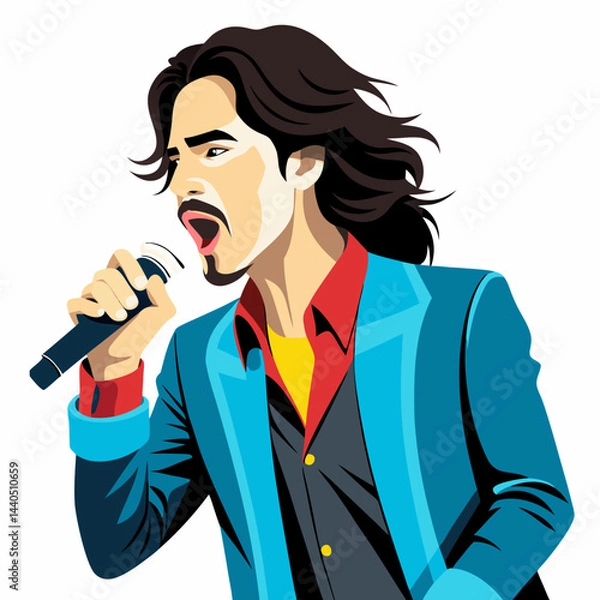 Fototapeta man singing into microphone