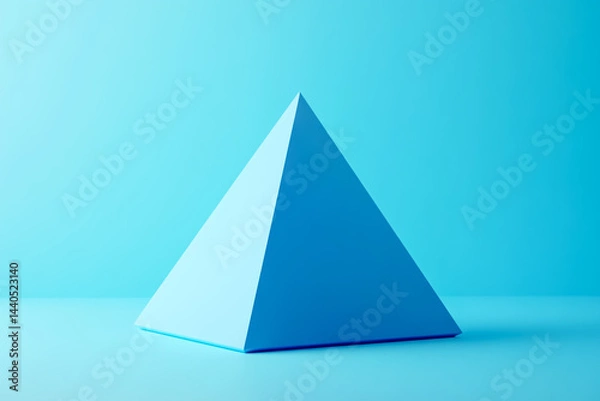 Obraz 3D rendering of a blue pyramidal shape on a blue background, with a geometric solid color gradient