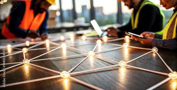 Obraz Collaborative Lightpath Connecting Human Resources and Team Figures in a Modern Workspace Environment with a Focus on Effective Communication and Collaboration Strategies