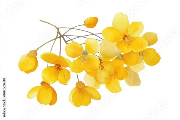 Fototapeta Bright Yellow Flower Cluster with Delicate Petals on White Background for Design Use