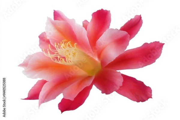 Fototapeta Beautiful Pink and White Flower with Delicate Petals Isolated on White Background