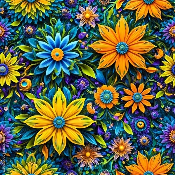 Obraz Vibrant 3D Floral Design   Summer Blooms  Colorful Flower Background  Paper Flowers 