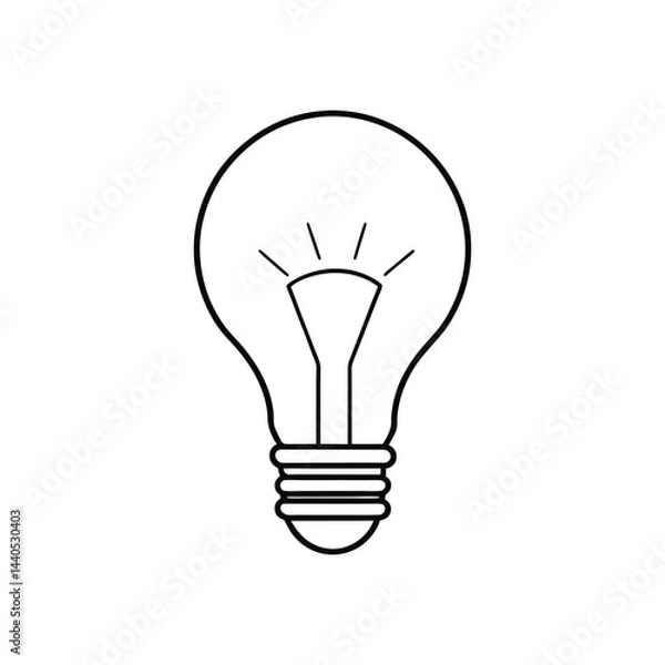 Fototapeta Light bulb outline vector illustration on white background