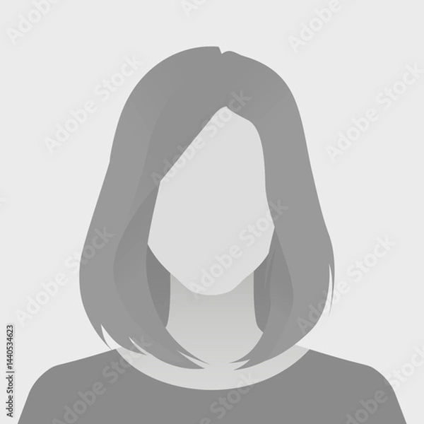 Fototapeta Minimalistic grayscale illustration of woman with medium length hair undefined face neutral expression digital design