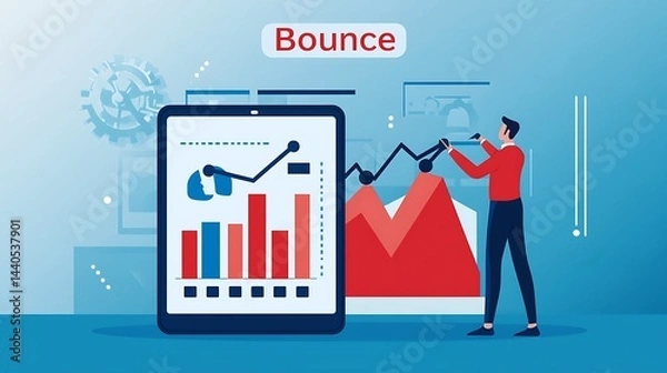Obraz a smartphone screen, one indicating a decline and the other an increase, representing the balance of cost and quality in business management, with "Bounce" displayed above