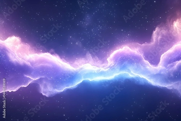 Obraz A cosmic nebula swirls in vibrant purple and blue hues, punctuated by distant stars