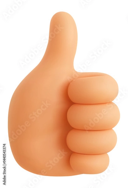 Fototapeta Thumbs Up 3d hand gesture. Realistic like or thumb up, OK or good emoji. Positive feedback, approval and success concept. 3D cartoon soft smooth vector icon