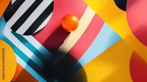 Fototapeta Abstract colorful geometric shapes and sphere with shadows.