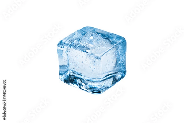 Fototapeta A single blue-tinted ice cube with visible surface texture and clarity.