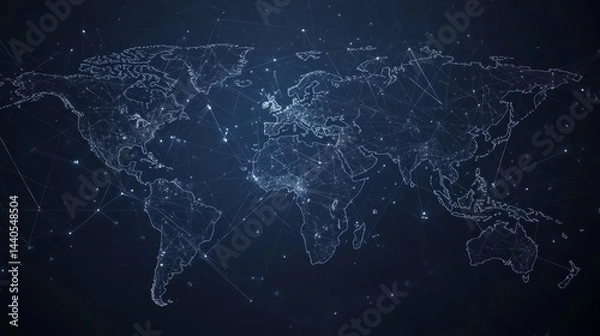 Fototapeta Global connectivity across continents digital world map graphical representation technological environment aerial view networking concept