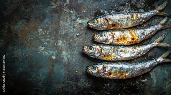 Obraz Grilled Sardines on Dark Rustic Background