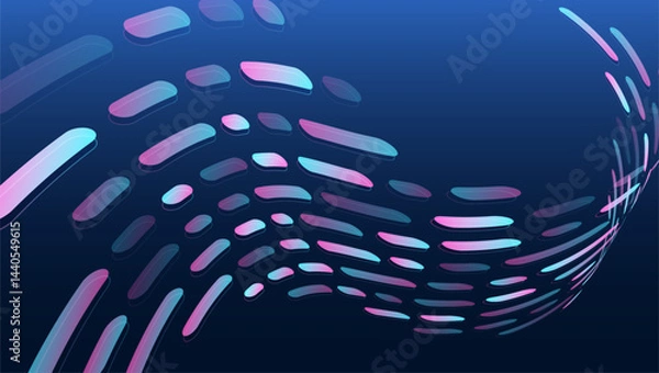 Obraz Dark blue background with digital patterns and light effects. For high-tech presentations. Dynamic digital wave elements of pink, blue and purple lines create a sense of movement and modern technology