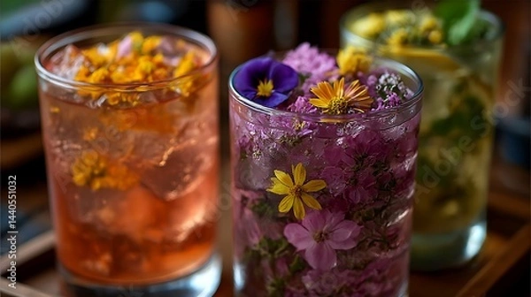 Fototapeta エディブルフラワーの美しいドリンク
